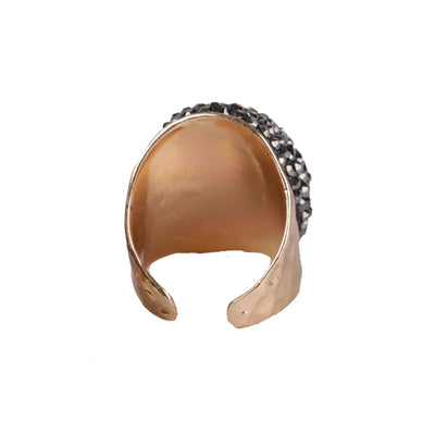 alt= "Statement black freshwater pearl Cocktail Ring including Marcasite and rhinetone detailing"