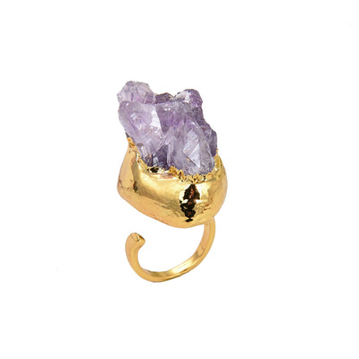 alt= "chunky gold Amethyst statement Cocktail Ring"
