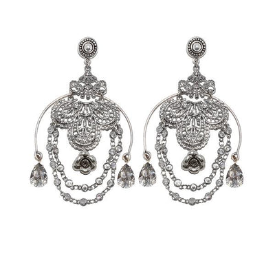 alt= "Statement earrings with sterling silver chain and Swarovski Crystal detailing"